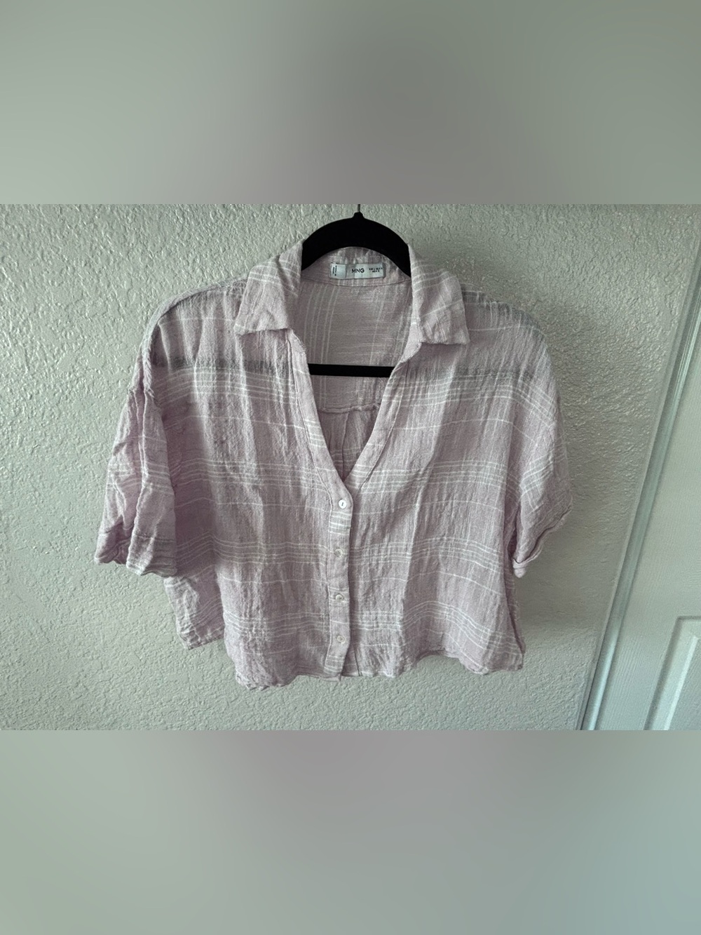 Mango Lightweight Lavender Button-Down Crop Shirt
